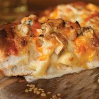 Chix Mac N Cheese Pizza · Mac and Cheese, Buffalo Sauce, Grilled Chicken, Mozzarella and Parmesan Cheese