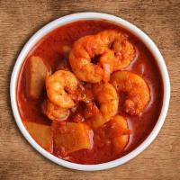 Shrimp Vulcan Vindaloo · Jumbo shrimp in spicy curry with potatoes cooked in vinegar onion gravy