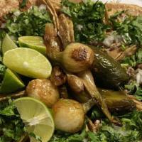 Tacos · With cilantro and onion or cheese lettuce and pico de gallo steak tongue chorizo beef chicke...