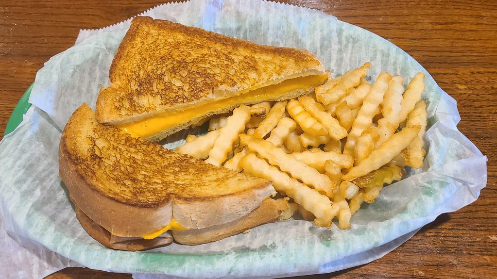 Kids Grilled Cheese · Served with a drink and choice of french fries or Lays chips.
