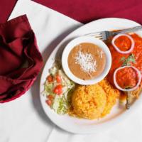 Chiles Rellenos · Two egg battered poblano pepper filled with your choice of chicken, ground beef or cheese.