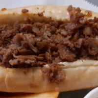 The Cheezteak · Steak, onions, provolone cheez.
(We can leave items off, but no substitutions)