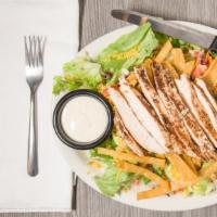 Grilled Chicken Salad · Fresh seasoned chicken breast grilled to perfection served with green onions, tomatoes, chee...