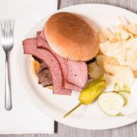 Two Meat Sandwich · Choice of chopped brisket, sliced brisket, pulled pork, hot links, smoked turkey, sausage or...