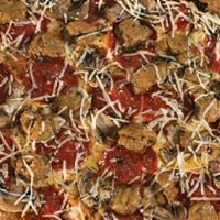 The Favorite Pizza · Pepperoni, Italian sausage, fresh mushrooms, shredded Parmesan cheese and Italian seasoning.