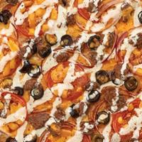 Ranch Taco Pizza · Olive oil and taco seasoning base, beef, red onion, tomato, black olives and cheddar cheese,...