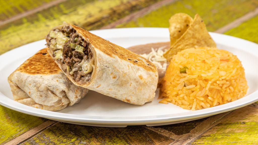 Burrito · Your choice of steak, chicken, ground beet, pork, veggie, Mexican sausage.