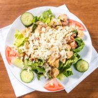 Ranch Cajun Chicken Salad · Grilled chicken breast atop a tossed salad with bacon, tomatoes, mozzarella, and provolone c...