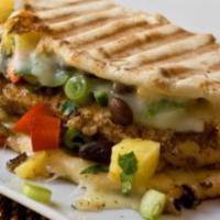 Jerk Chicken  Pita Melt · Flavorful Jerk Chicken breast strips  on a folded Toasted Pita with melted cheese and your c...