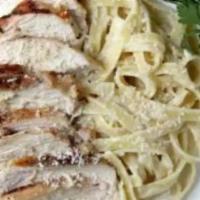 Grilled Chicken  Alfredo  · linguini Pasta tossed in a Creamy Alfredo Sauce. Topped  with your choice of  our Flavorful ...