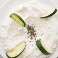 Sm Labneh · Homemade yogurt · garlic · mint · cucumber garnish