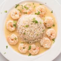 Shrimp Scampi · 16/20 Shrimp · white wine · lemon garlic sauce · served with rice