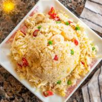 House Special Fried Rice · Combination of pork, chicken, beef, shrimp, bean sprouts, onions, peas and eggs. Made with t...