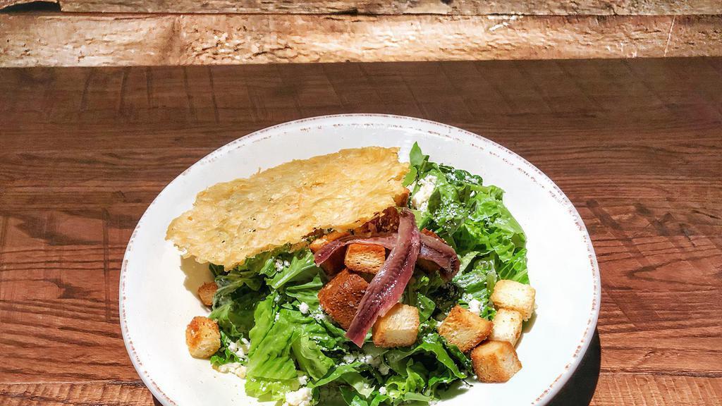 Caesar Salad · romaine, house made croutons, caesar dressing, parmesan crisp and white anchovy.