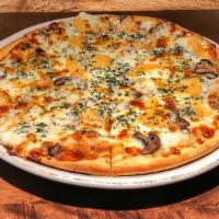Wild Mushroom Pizza · Beach mushrooms, king mushrooms, shiitake mushrooms, button mushrooms, roasted garlic cream,...