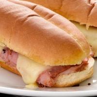 Ham Sub · fresh and toasted sub bread with lettuce, tomato, onion, pickles, mayo, and cheese. served w...