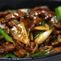 Mongolian Beef · Hot & spicy. Beef w .green yellow onion in house special sauce.