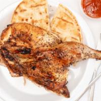 Half Chicken · Served with one pita and one sauce.