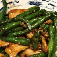 Chicken W/ String Bean · Hot & spicy. Chicken stir fry with green bean and jalapeno in lite spicy brown sauce.