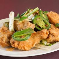 Salt & Pepper Chicken Wings (8 Pc) · Hot! Crispy chicken wings stir-fried with green onion, jalapeno pepper with black pepper.