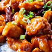 General Tso'S Chicken · Spicy. Chunks of deep-fried chicken in a sauce of ginger, garlic, onion, and red chile peppe...