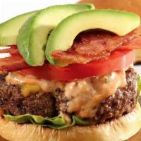 Avocado Bacon Burger · With lettuce, tomato, onion, pickles or no veggies.