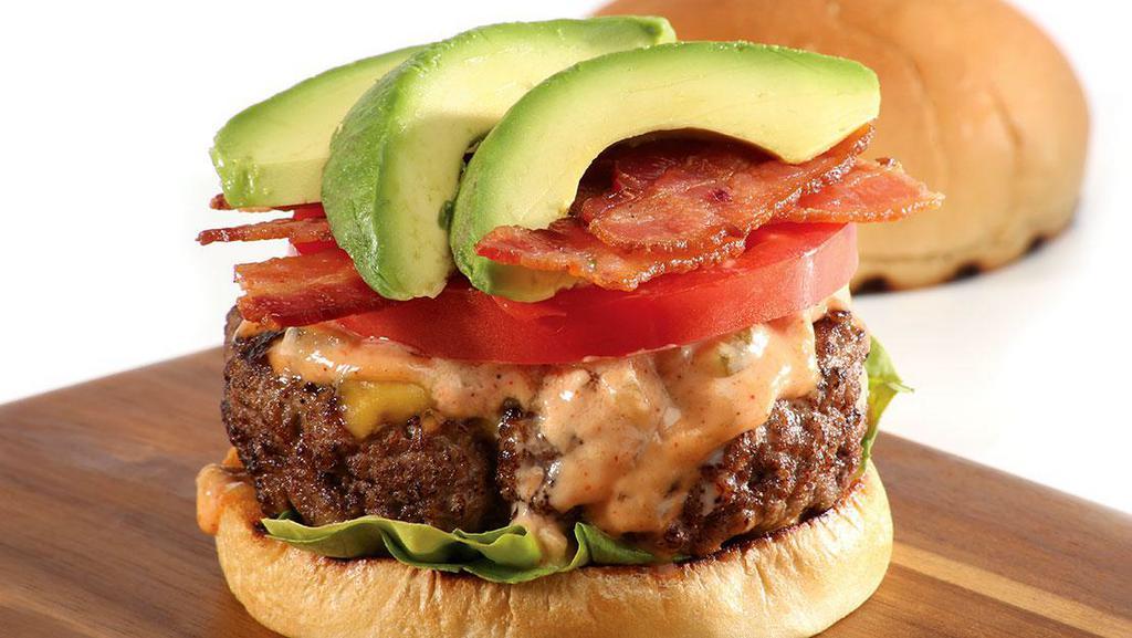 Avocado Bacon Burger · With lettuce, tomato, onion, pickles or no veggies option.