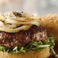 Grilled Onion Burger · Grilled onions, mustard, pickles.