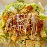 Chicken Salad · Grilled or breaded Caesar chicken salad. Croutons, shredded parm, cheese, caesar dressing.

...