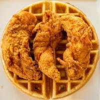 Chicken -N- Waffle · Three tenders and a tastee waffle.

Comes with choice of faygo pop
Peach, Orange, grape, twi...