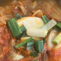 Kimchi Jige · Gluten-free. A spicy casserole with pork, tofu, and kimchi in broth.