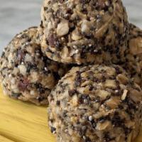 Protein Bites · Honey, peanut butter, chocolate chips, coconut, chia, flax and hemp seeds. This healthy trea...