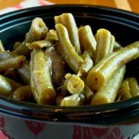 Green Beans · Cooked low & slow with a little onion