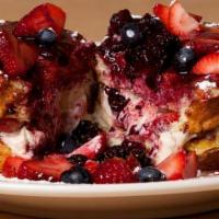Strawberry Shortcake · Three slices Texas style French toast topped with cream cheese. Glaze topped with strawberri...