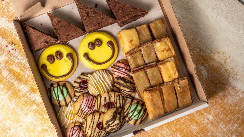 Help Us Through This Meeting That Should Have Been An Email · 1 surprise hand-drawn inspirational message. 1 dozen signature cinnamon sticks, 2 cut brownies, 2 smiley face decorated butter cutout cookies, 1 dozen assorted tea size cookies. Serves 12.