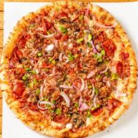 Napoli Special Pizza · Mozzarella cheese, pepperoni, ham, mushrooms, green peppers, bacon, onions.