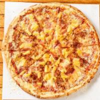 Hawaiian Pizza · Mozzarella cheese, bacon, ham, pineapple.