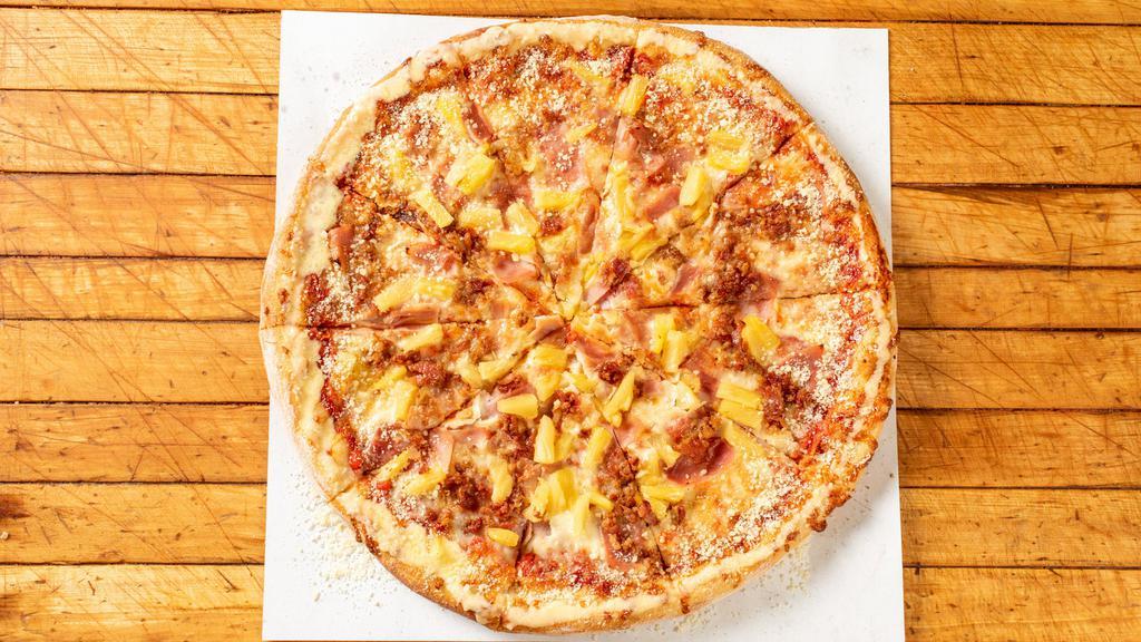 Hawaiian Pizza · Mozzarella cheese, bacon, ham, pineapple.