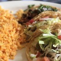 Taco Dinner · Three tacos served with beans and rice.
Meat choices are : STEAK,CHICKEN, PORK, GROUNDBEEF, ...