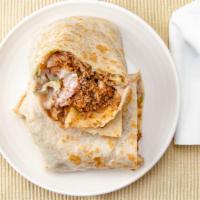 Burrito · Large flour tortilla filled with your choice of steak, chicken or beef along with beans, let...