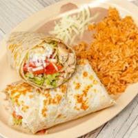 Burrito Dinner · Choice of meat - chicken, chorizo, ground beef. Comes with rice and beans.