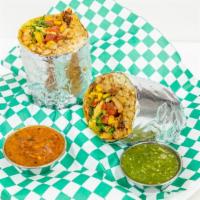 Burrito · Large flour tortilla filled with choice of rice (cilantro-lime or saffron), beans (black or ...