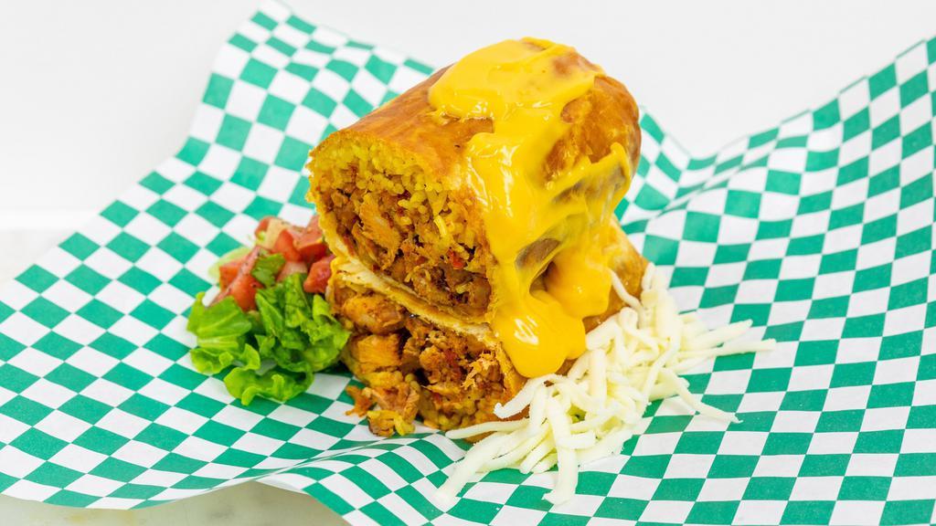 Chimichanga · Deep fried tortilla with choice of filling and rice. Served with salsa, cheese & sour cream.