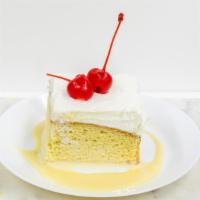 Tres Leches · A sponge cake soaked with three types of milk: evaporated milk, condensed milk, and heavy cr...