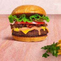 House  Burger · American beef patty (1/2 lb.) topped with lettuce, tomato and pickles.