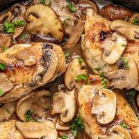 Chicken Marsala · Pan fried chicken breast topped with demi-glaze and mushroom. Served with white cheddar mash...