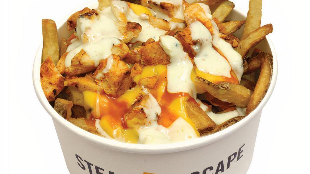 Buffalo Chicken Fries · Cal. 1000
Grilled chicken, hot Buffalo sauce and melted cheddar. Choice of bleu cheese sauce or our own ranch dressing.