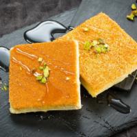 Knafeh  · Traditional Middle Eastern sugar-soaked pastry.