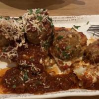 Meatball · house meatballs, red sauce, mozzarella.