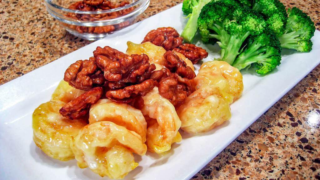 Honey Walnut Shrimp · Lightly battered shrimp folded into our creamy honey walnut sauce and topped with house caramelized walnuts.